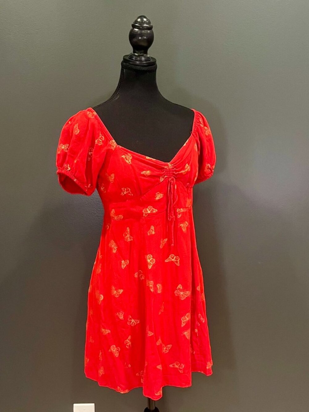 Cotton:On Red with Gold Flowers Short Dress